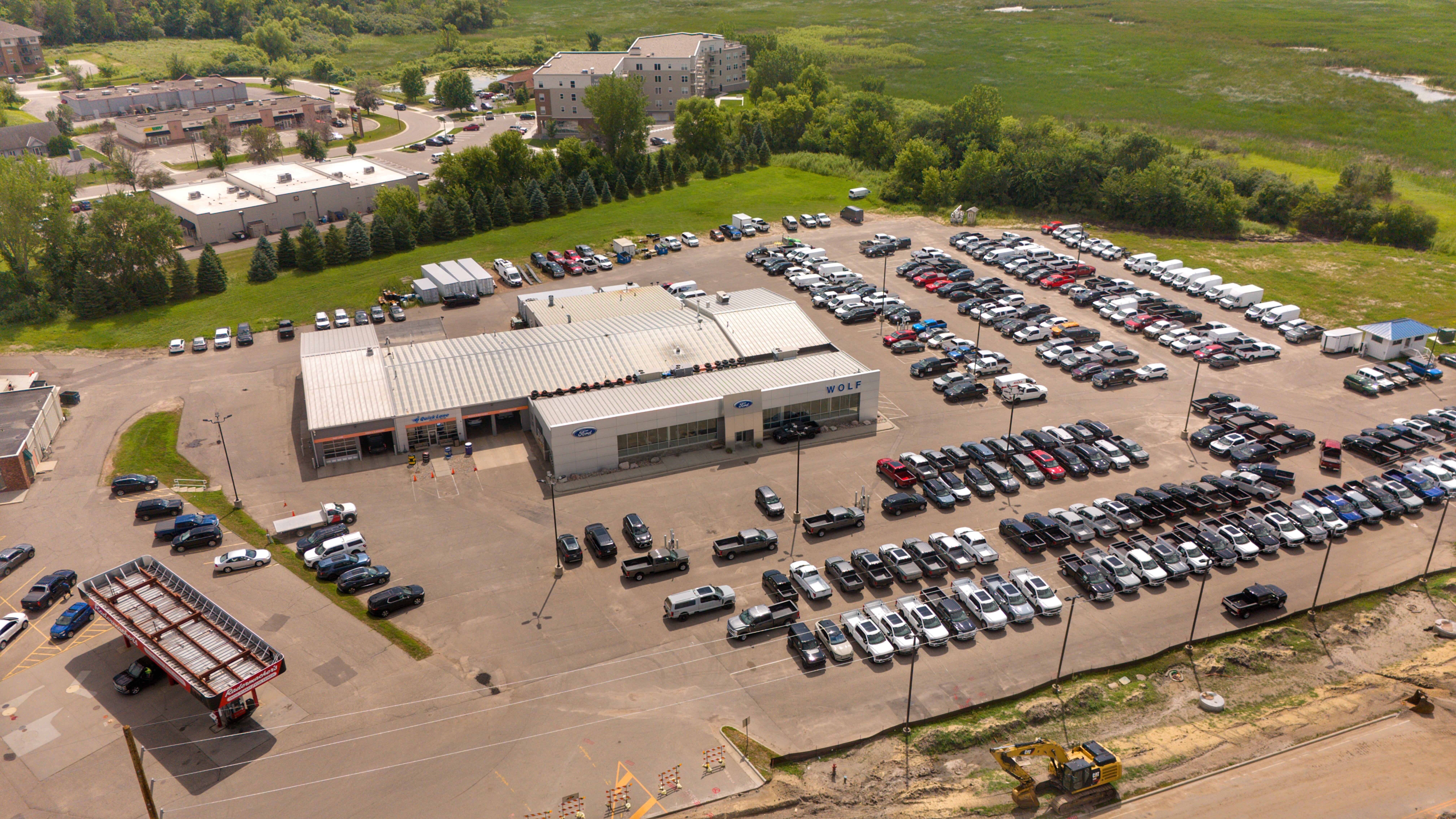 A drone view of Wolf Motors in Jordan, Minnesota